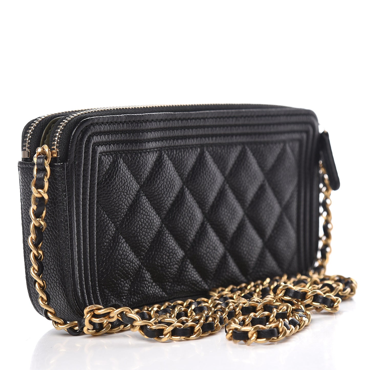 Caviar Quilted Small Boy Clutch With Chain Black