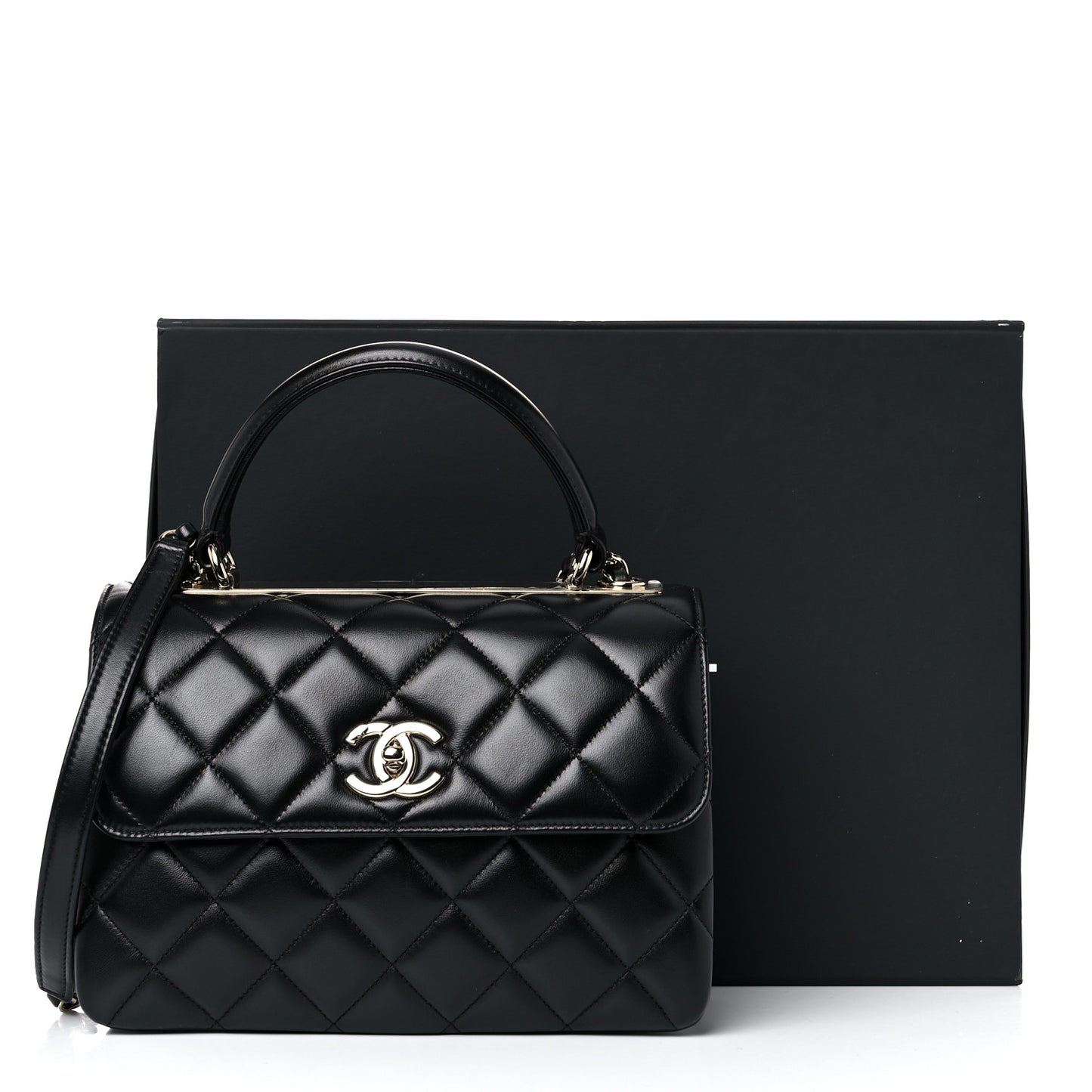 Lambskin Quilted Small Trendy CC Dual Handle Flap Bag Black