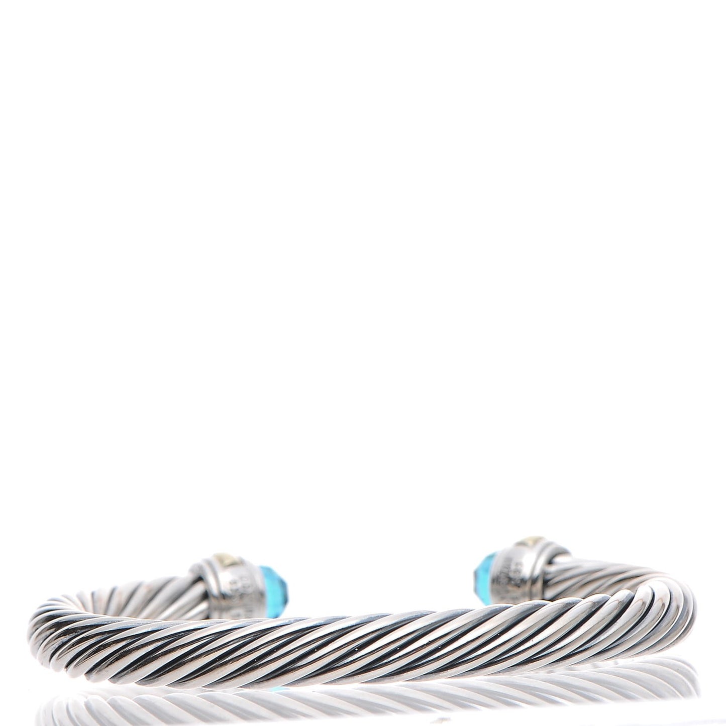Sterling Silver 14K Yellow Gold Blue Topaz 7mm Cable Classics Bracelet