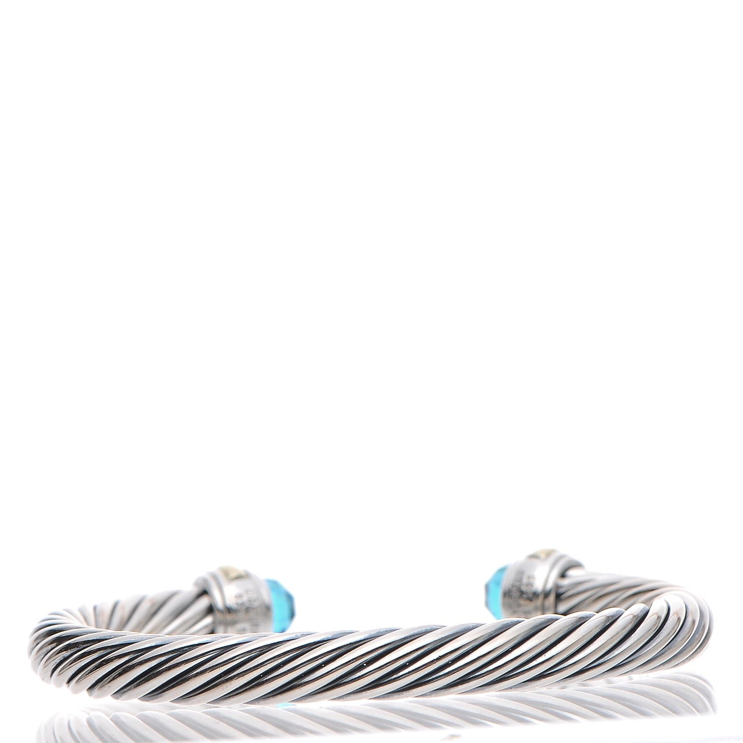 David Yurman Sterling Silver 14K Yellow Gold Blue Topaz 7mm Cable Classics Bracelet 3 of 5