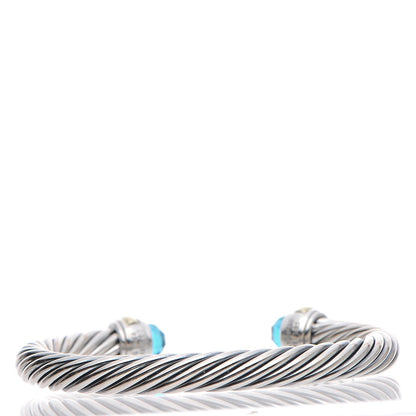 David Yurman Sterling Silver 14K Yellow Gold Blue Topaz 7mm Cable Classics Bracelet 3 of 5