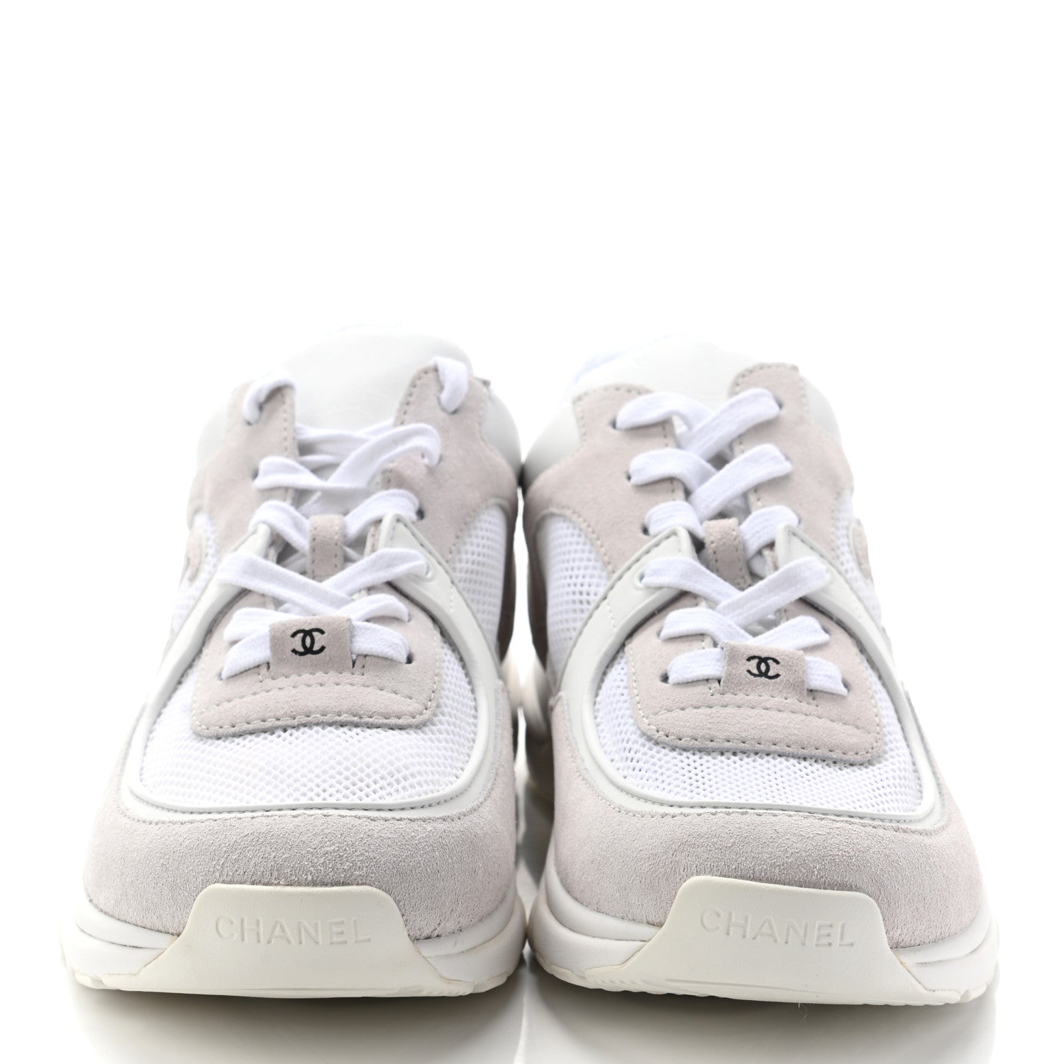 Chanel Suede Calfskin Fabric CC Sneakers 41 White Grey 2 of 14