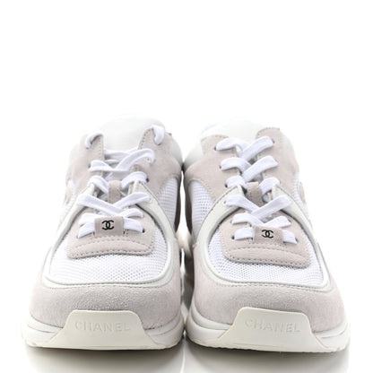 Chanel Suede Calfskin Fabric CC Sneakers 41 White Grey 2 of 14