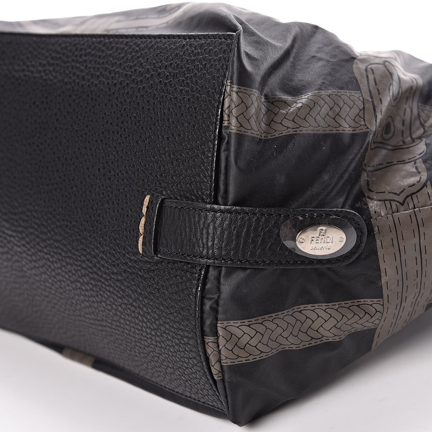 Fendi Nylon Calfskin Romano Selleria Villa Borghese Tote Black 9 of 9
