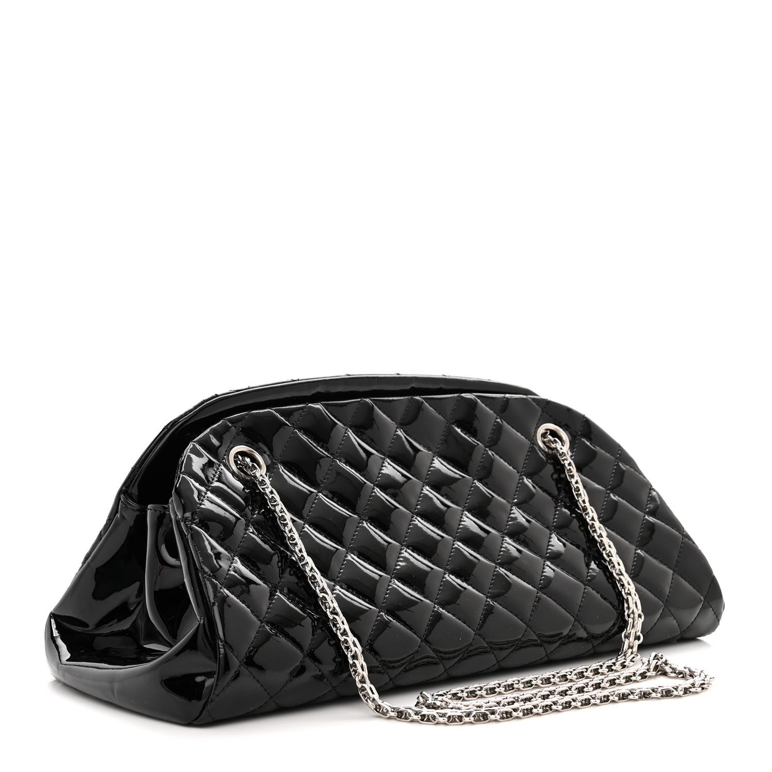 Chanel Patent Quilted Medium Just Mademoiselle Bowling Bag Black 3 of 12