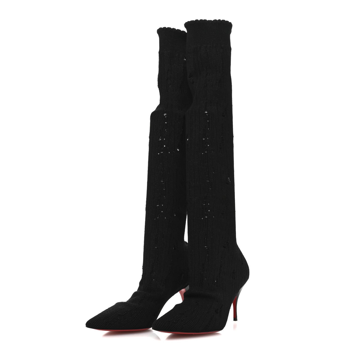 Christian Louboutin Tricot Lurex Sandrine 80 Sock Knee Boots 36 Black 3 of 7