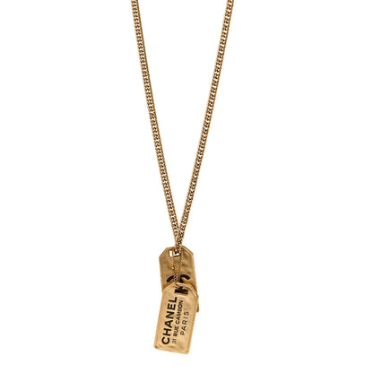 Chanel ID Dog Tag Charm Necklace Gold 1 of 5