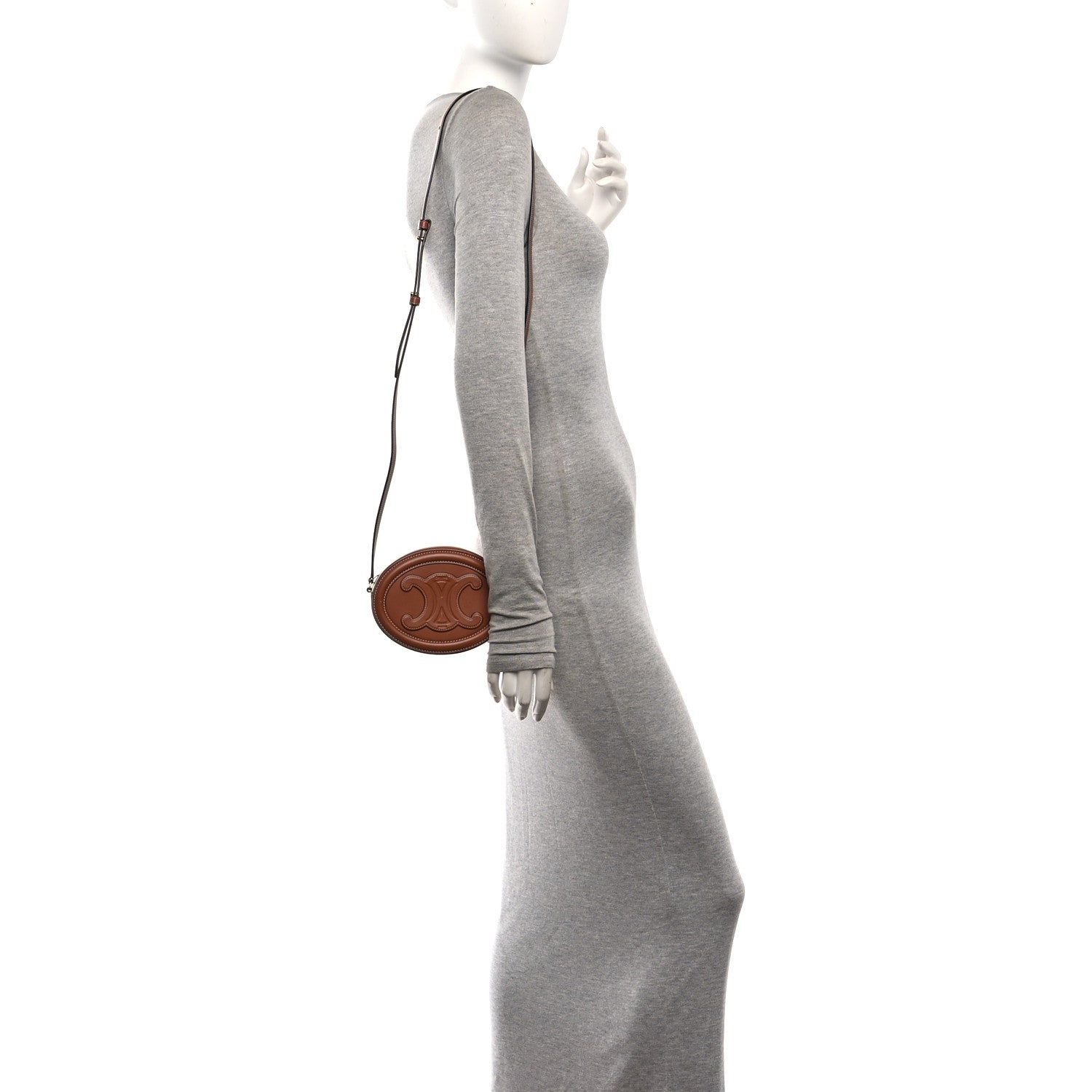 Celine Smooth Calfskin Cuir Small Triomphe Oval Crossbody Purse Tan 2 of 10