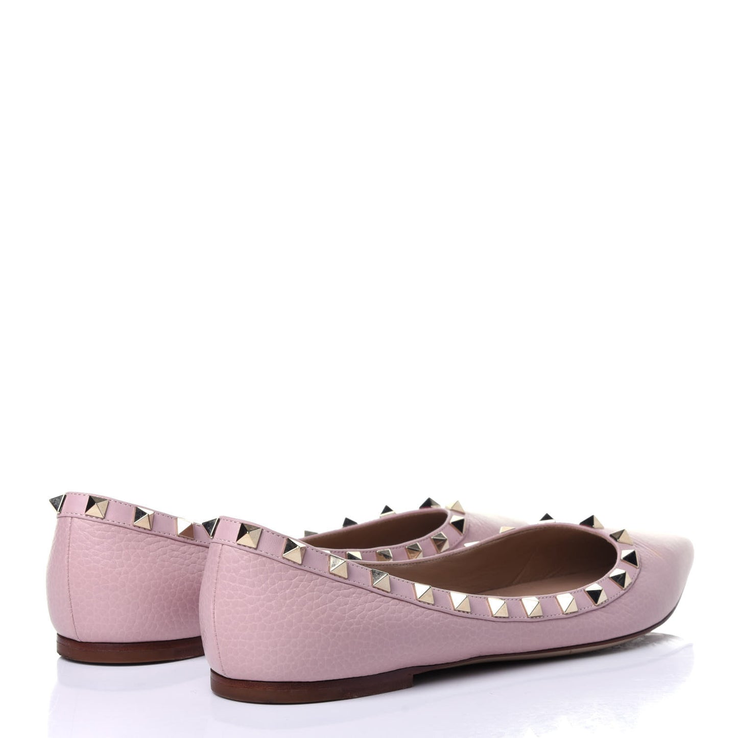 Pebbled Calfskin Rockstud Ballerina Flats 39.5 Water Rose