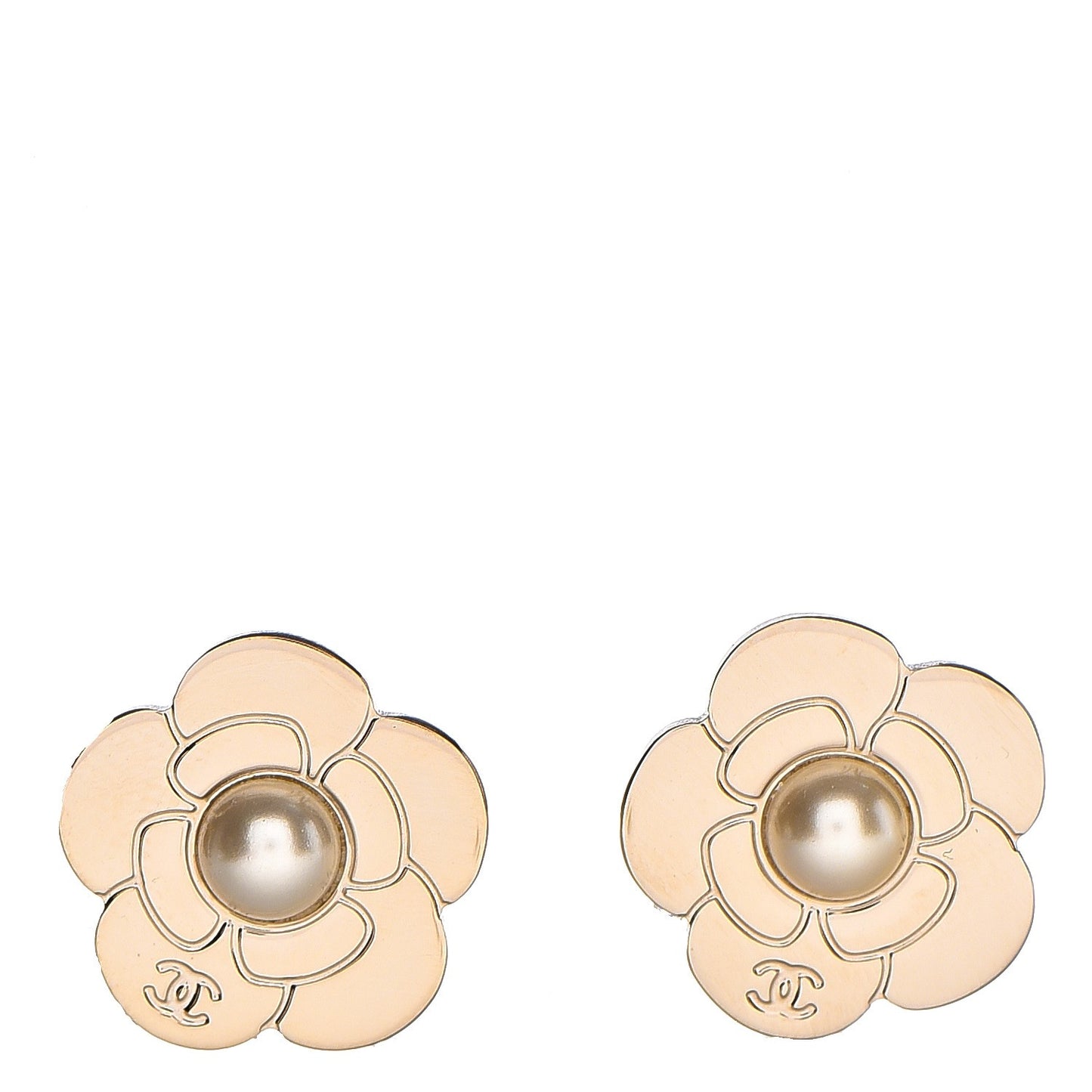 Pearl CC Camellia Earrings Gold
