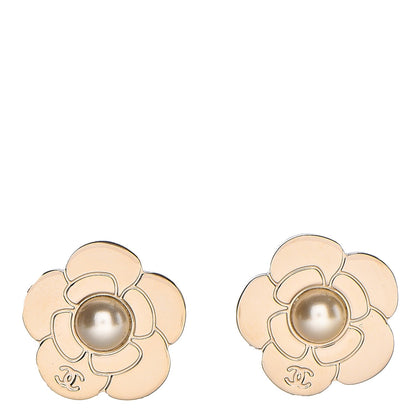 Chanel Pearl CC Camellia Earrings Gold 1 of 5