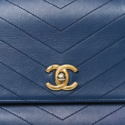 Chanel Grained Calfskin Snakeskin Small Chevron Chic Top Handle Flap Blue 8 of 11