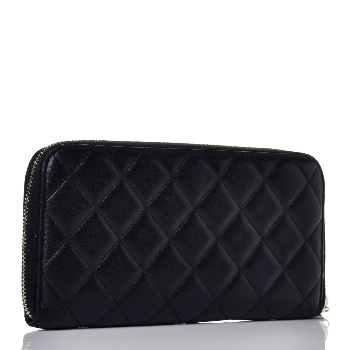 Lambskin Quilted Large Gusset Zip Around Wallet Black