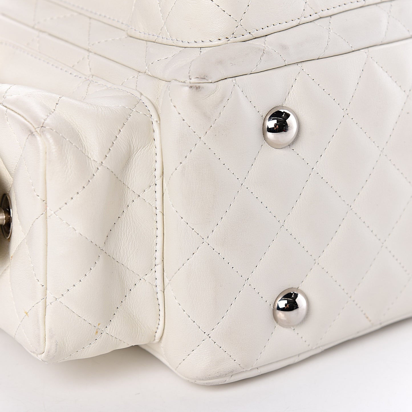 Calfskin Quilted Large Cambon Multipocket Reporter White