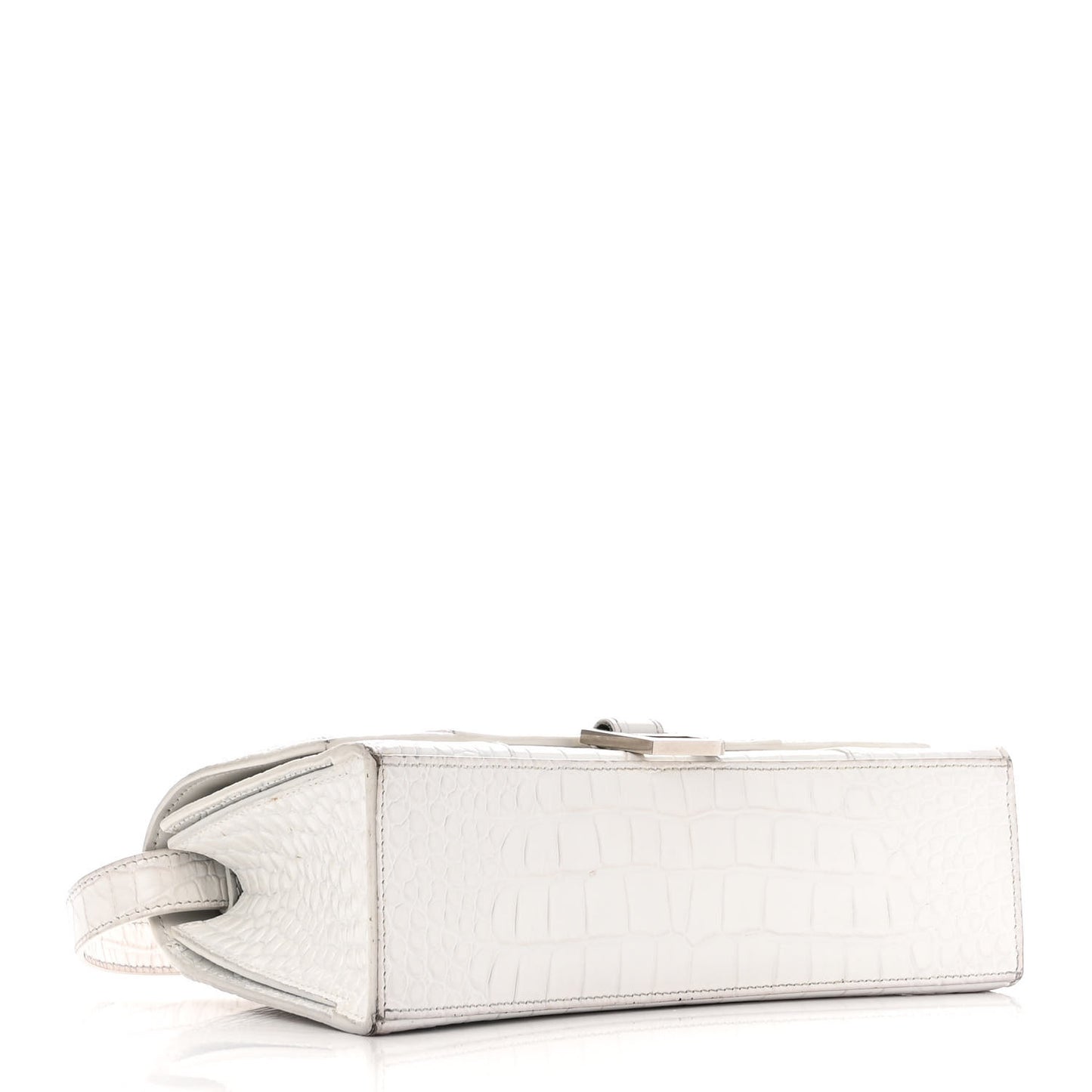 Shiny Calfskin Crocodile Embossed Small Hourglass Sling Shoulder Bag White
