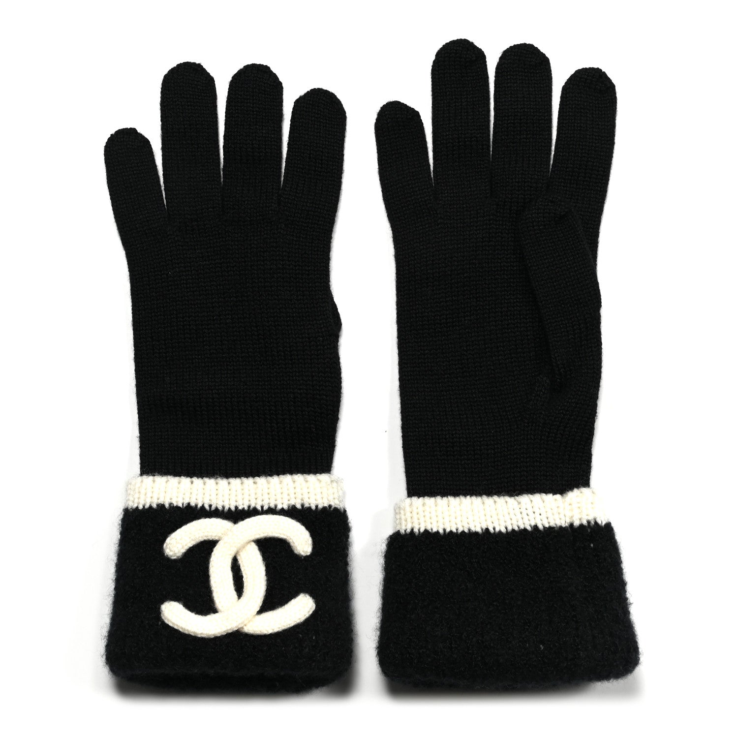 Chanel Cashmere CC Gloves Black White 1 of 3