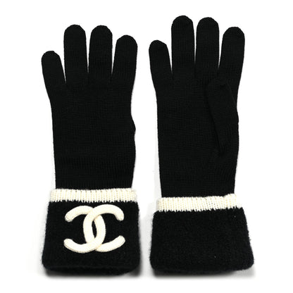 Chanel Cashmere CC Gloves Black White 1 of 3