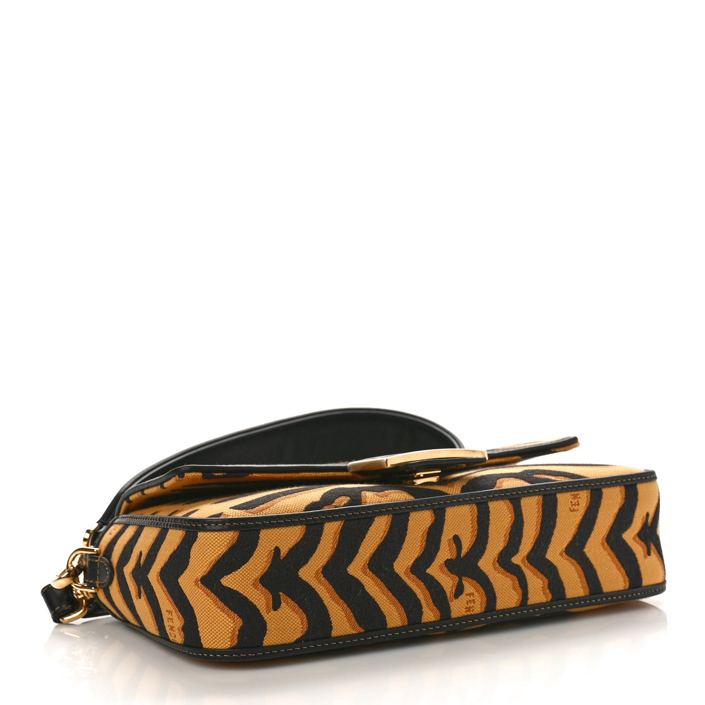 Canvas Chinese New Year Tiger Embroidered Baguette Black Dark Yellow