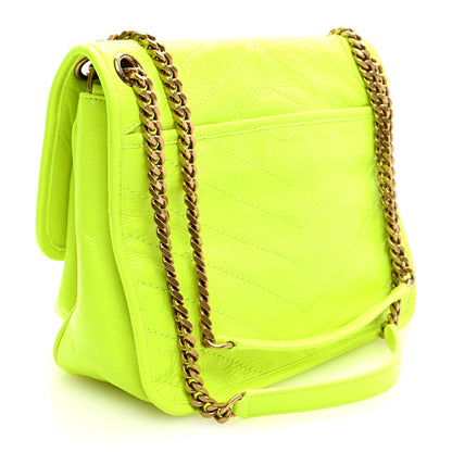 Saint Laurent Crinkled Calfskin Matelasse Monogram Medium Niki Chain Satchel Neon Yellow 3 of 9