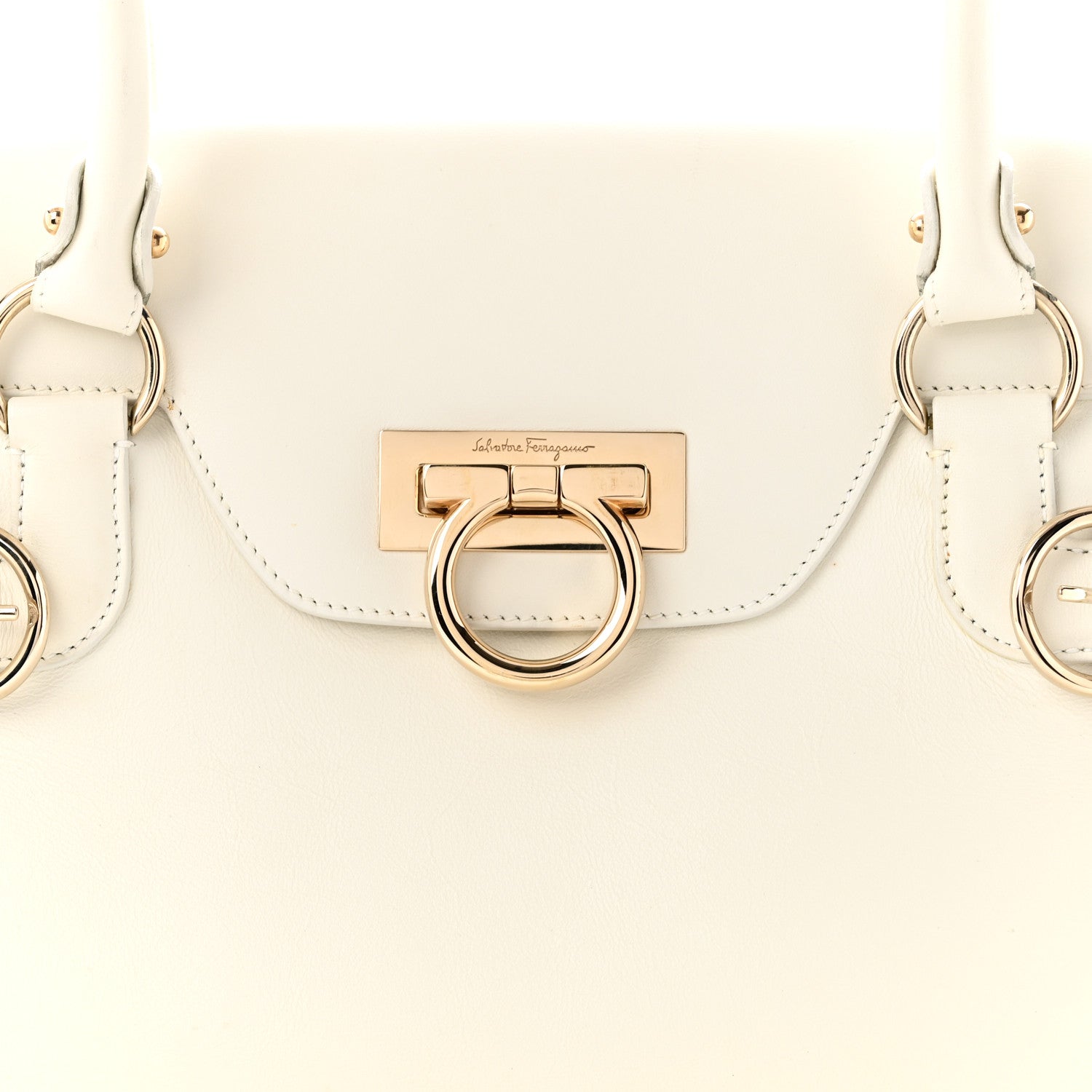 Salvatore Ferragamo Calfskin Gancini Top Handle Satchel White 7 of 10