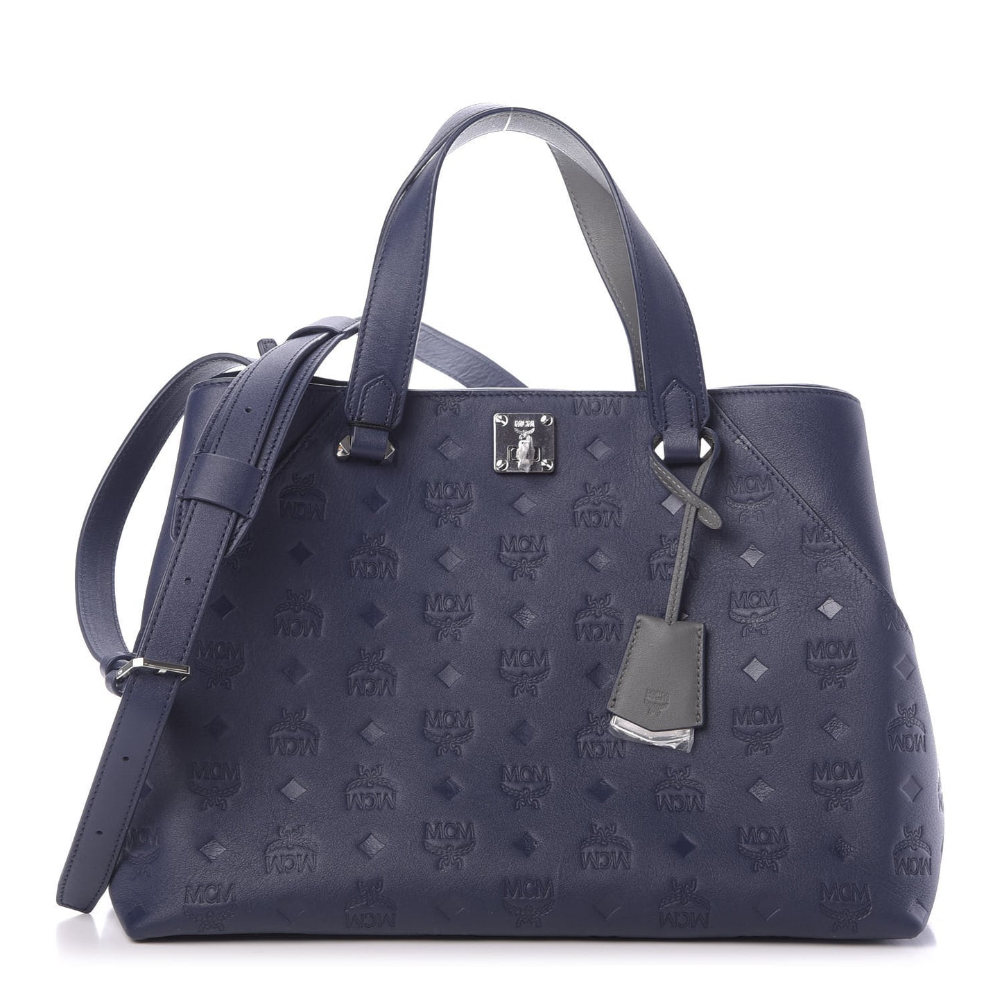 Calfskin Ottomar Monogram Large Essential Tote Navy Blue