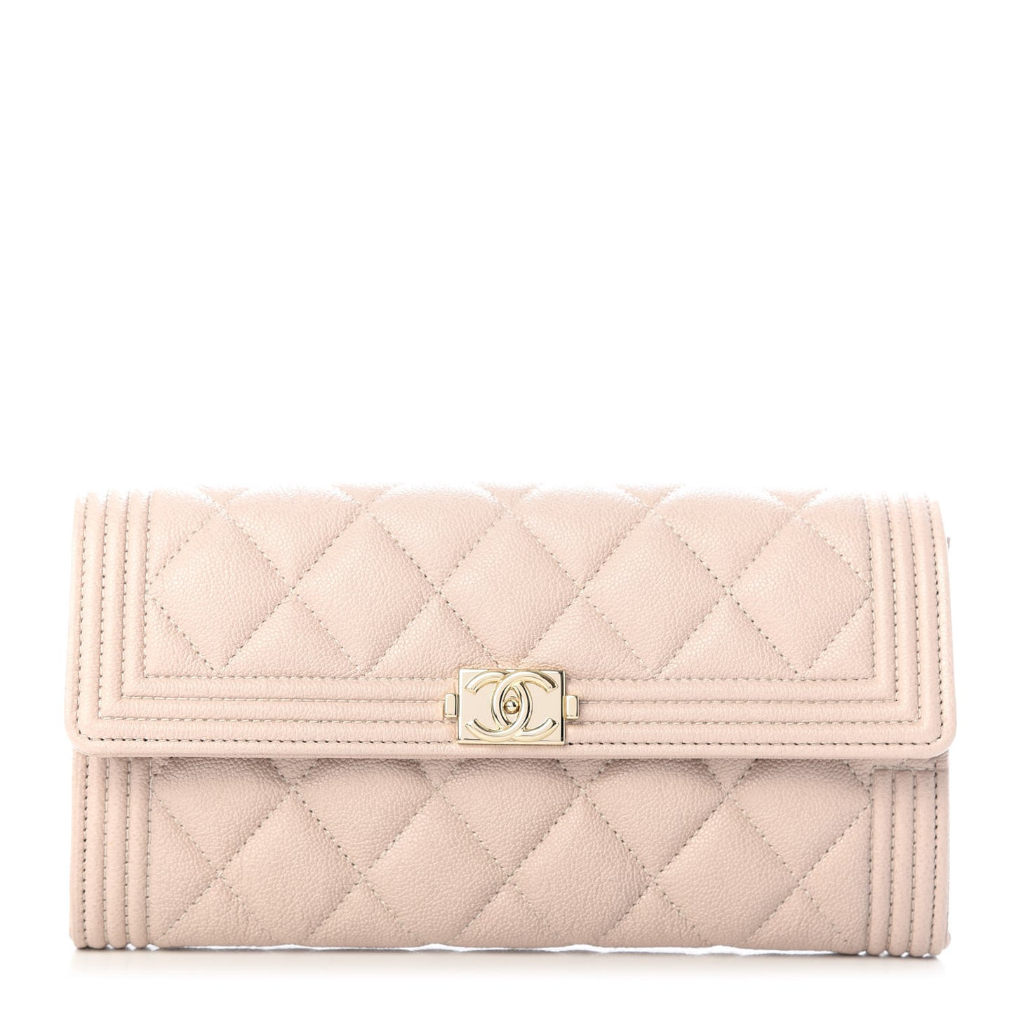 Caviar Quilted Large Boy Gusset Flap Wallet Beige