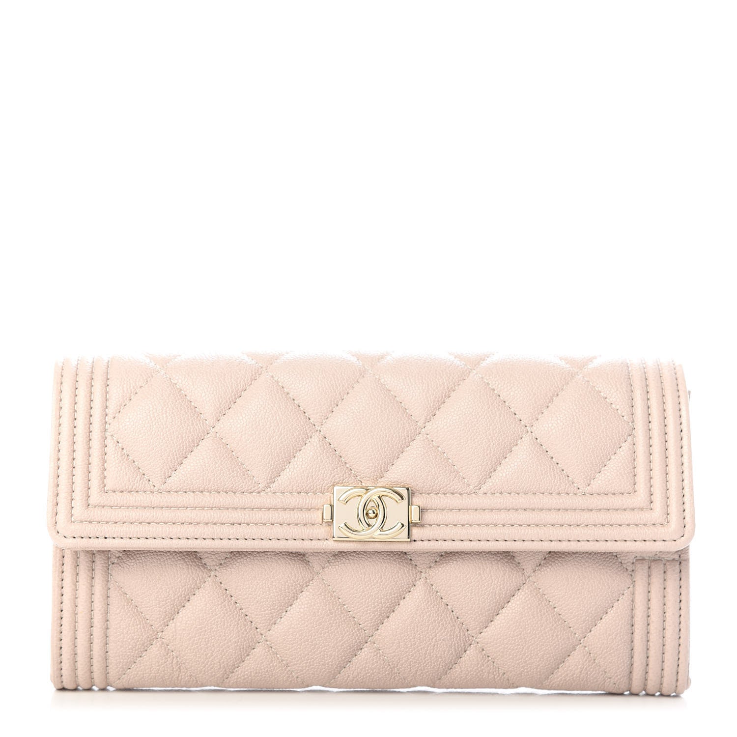Chanel Caviar Quilted Large Boy Gusset Flap Wallet Beige 1 of 9