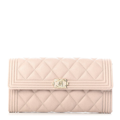 Chanel Caviar Quilted Large Boy Gusset Flap Wallet Beige 1 of 9