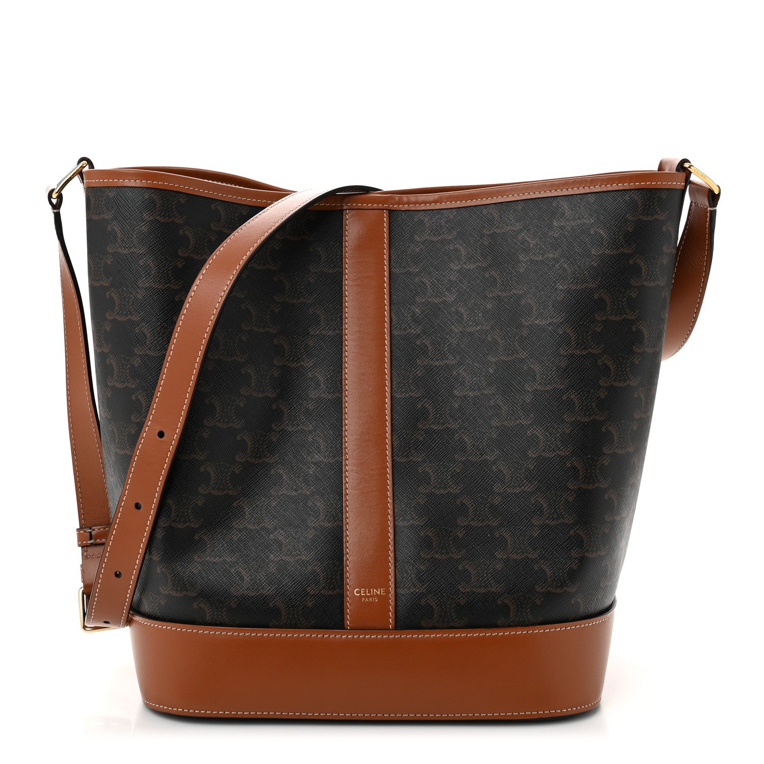 Celine Triomphe Canvas Calfskin Medium Bucket Bag Tan 1 of 10