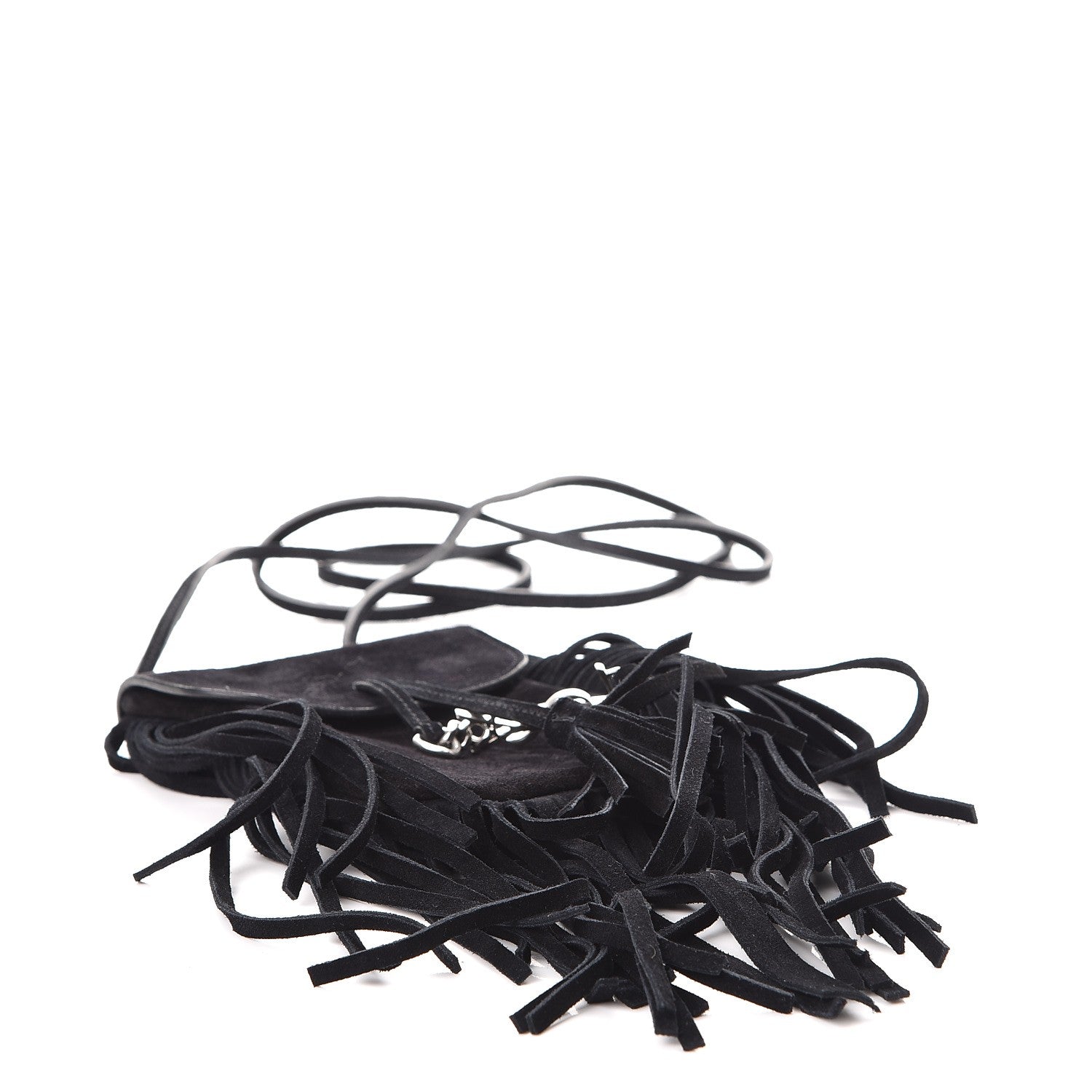 Saint Laurent Suede Fringe Toy Monogram Anita Crossbody Bag Black 5 of 9