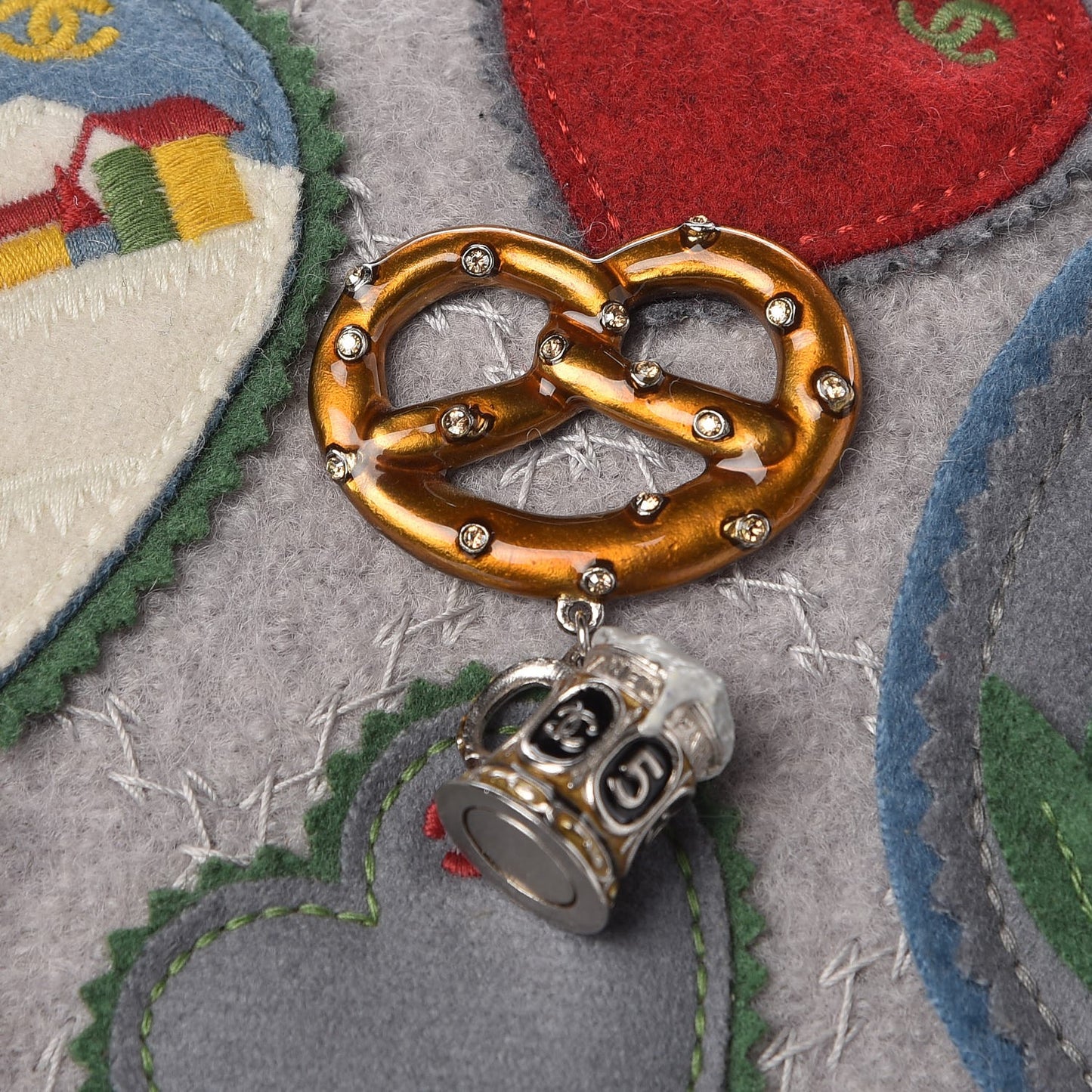 Felt Embroidered Small Crest Austrian Satchel Light Grey