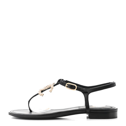 Chanel Calfskin Pearl Crystal CC Charm Thong Sandals 35.5 Black 1 of 11