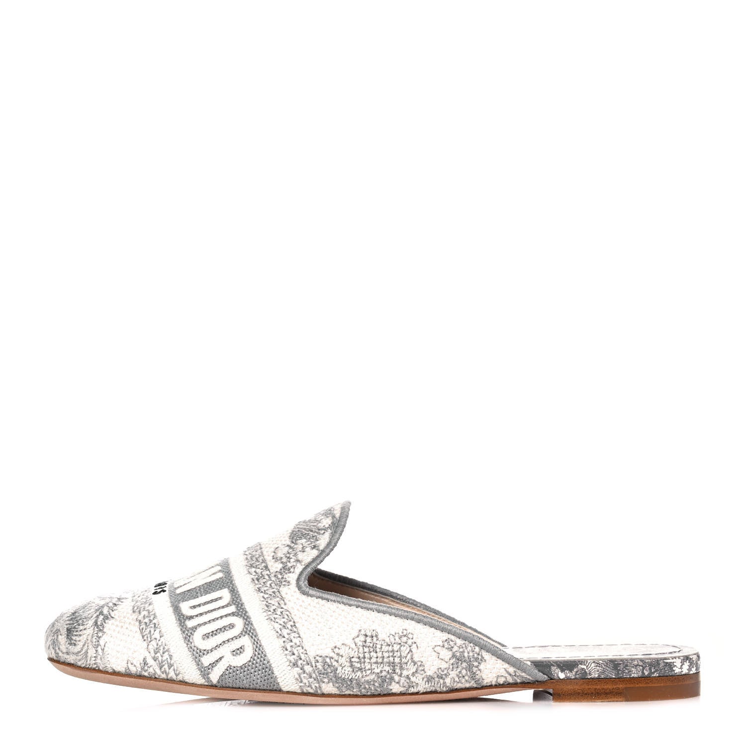 Christian Dior Canvas Embroidered Toile De Jouy Off Flat Mules 35.5 Grey Stone 1 of 9