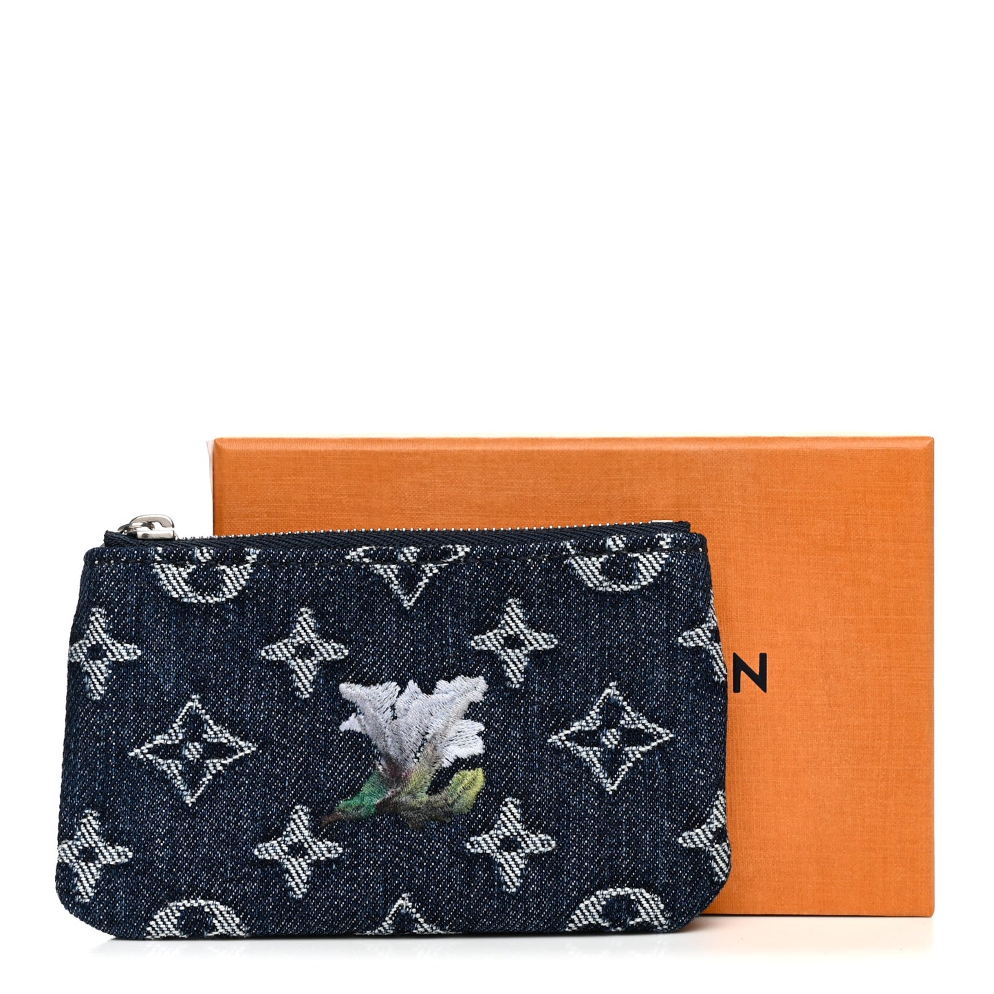Monogram Denim Flowers Key Pouch Blue