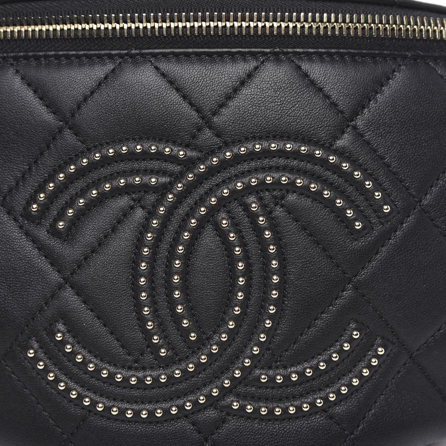 Lambskin Quilted Studded Waist Bag Fanny Pack Black