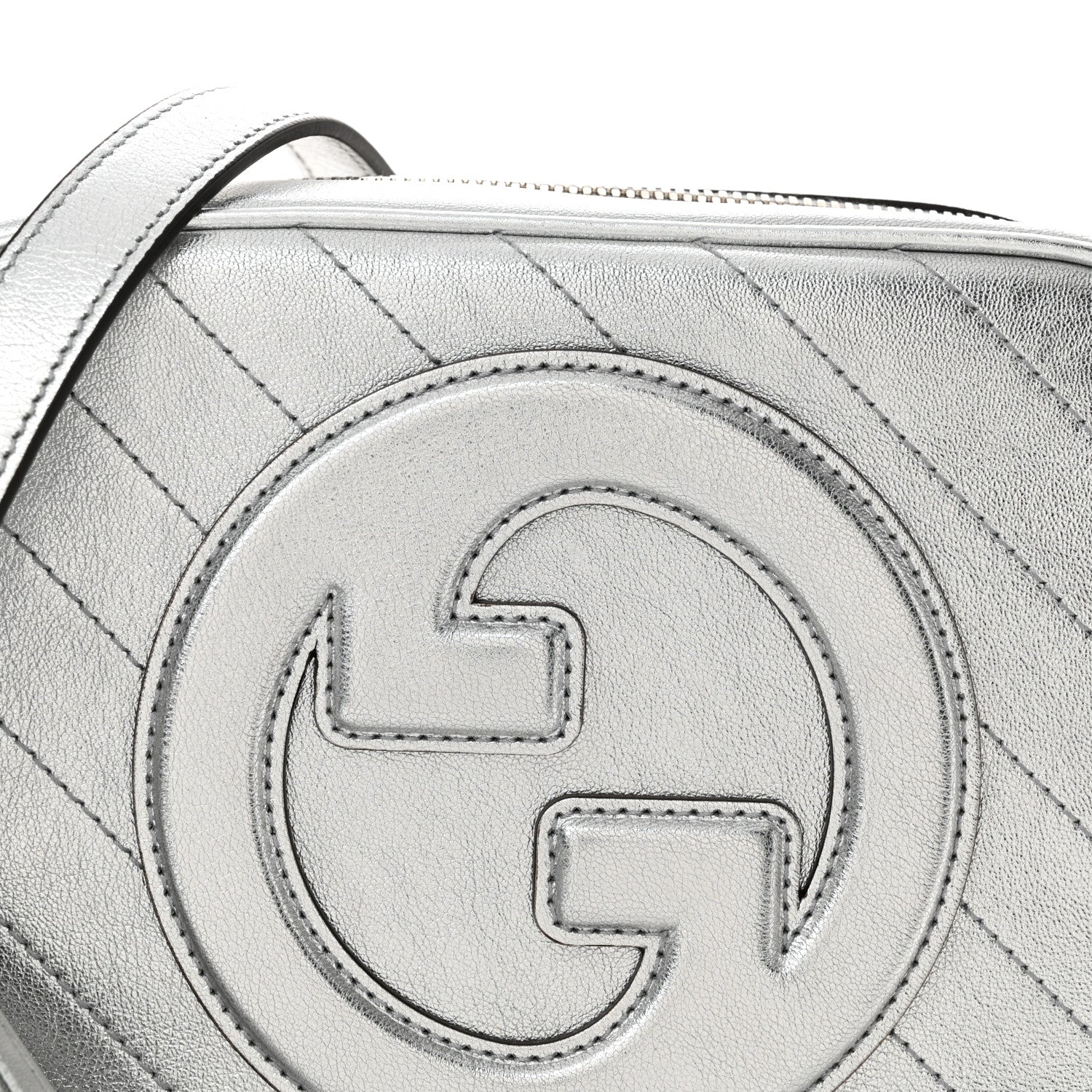 Gucci Metallic Sakai Be Green Calfskin Diagonal Stitched Small Blondie Shoulder Bag Silver 8 of 10