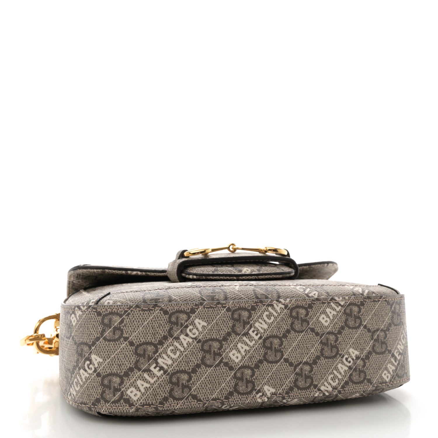 Gucci X BALENCIAGA GG Supreme Monogram Logo Print Horsebit 1955 Shoulder Bag Beige Ebony 4 of 11