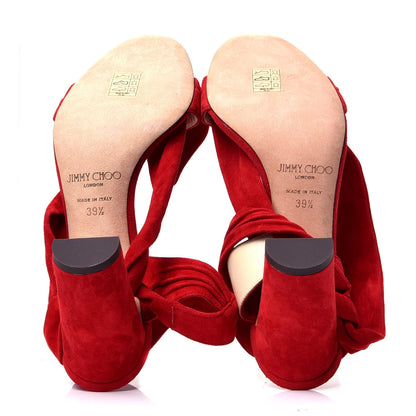 Jimmy Choo Soft Suede Kora 85 Sandals 39.5 Red 7 of 9