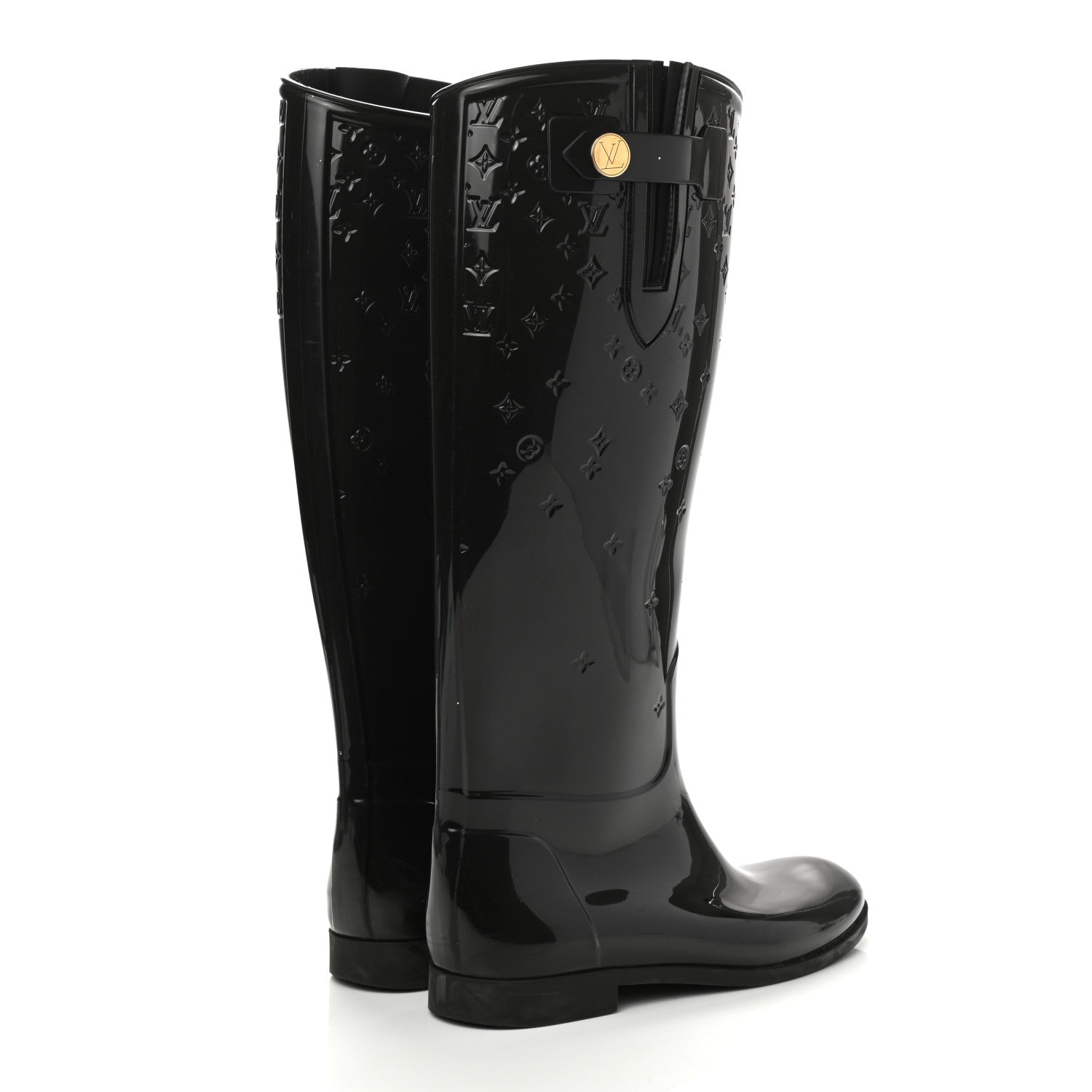 Louis Vuitton Rubber Embossed Monogram Drops High Rain Boots 41 Black 4 of 8