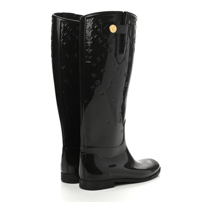 Louis Vuitton Rubber Embossed Monogram Drops High Rain Boots 41 Black 4 of 8