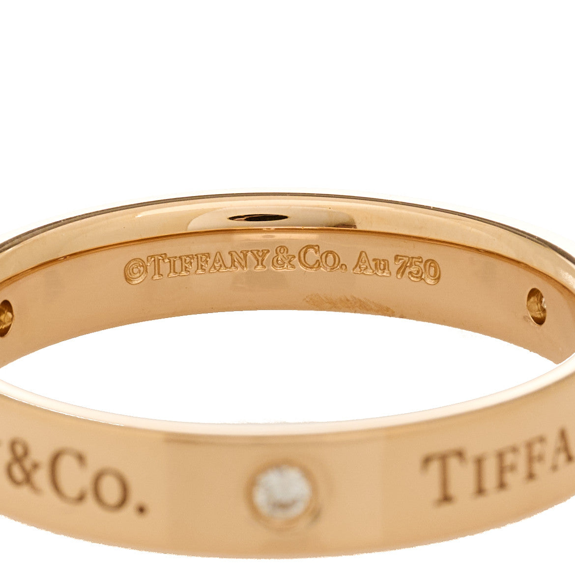18K Rose Gold Diamond Logo Band Ring 60 9.25