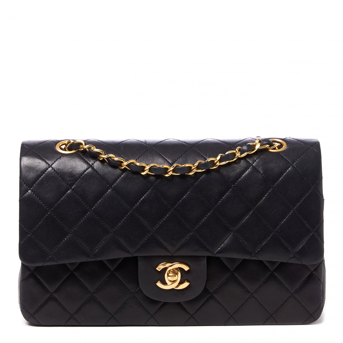 Lambskin Quilted Medium Double Flap Black