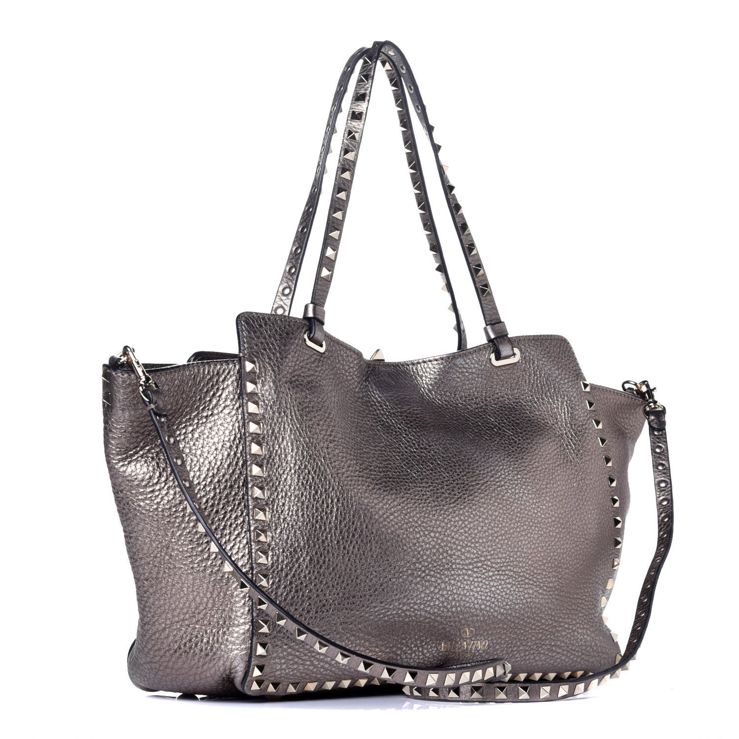 Valentino Garavani Metallic Alce Printed Calfskin Medium Rockstud Tote Sasso 4 of 9