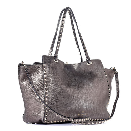 Valentino Garavani Metallic Alce Printed Calfskin Medium Rockstud Tote Sasso 4 of 9