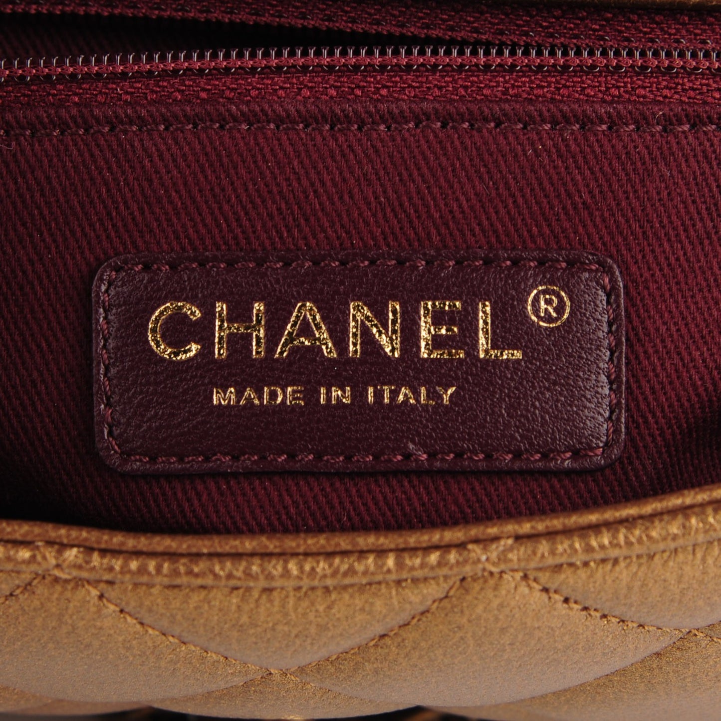 Metallic Calfskin Quilted Medallion Small Flap Gold