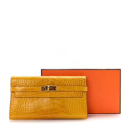 Hermes Shiny Alligator Kelly Longue Wallet Jaune Ambre 10 of 10
