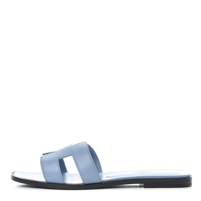 Hermes Box Calfskin Oran Sandals 37.5 Bleu Bleuet 1 of 12