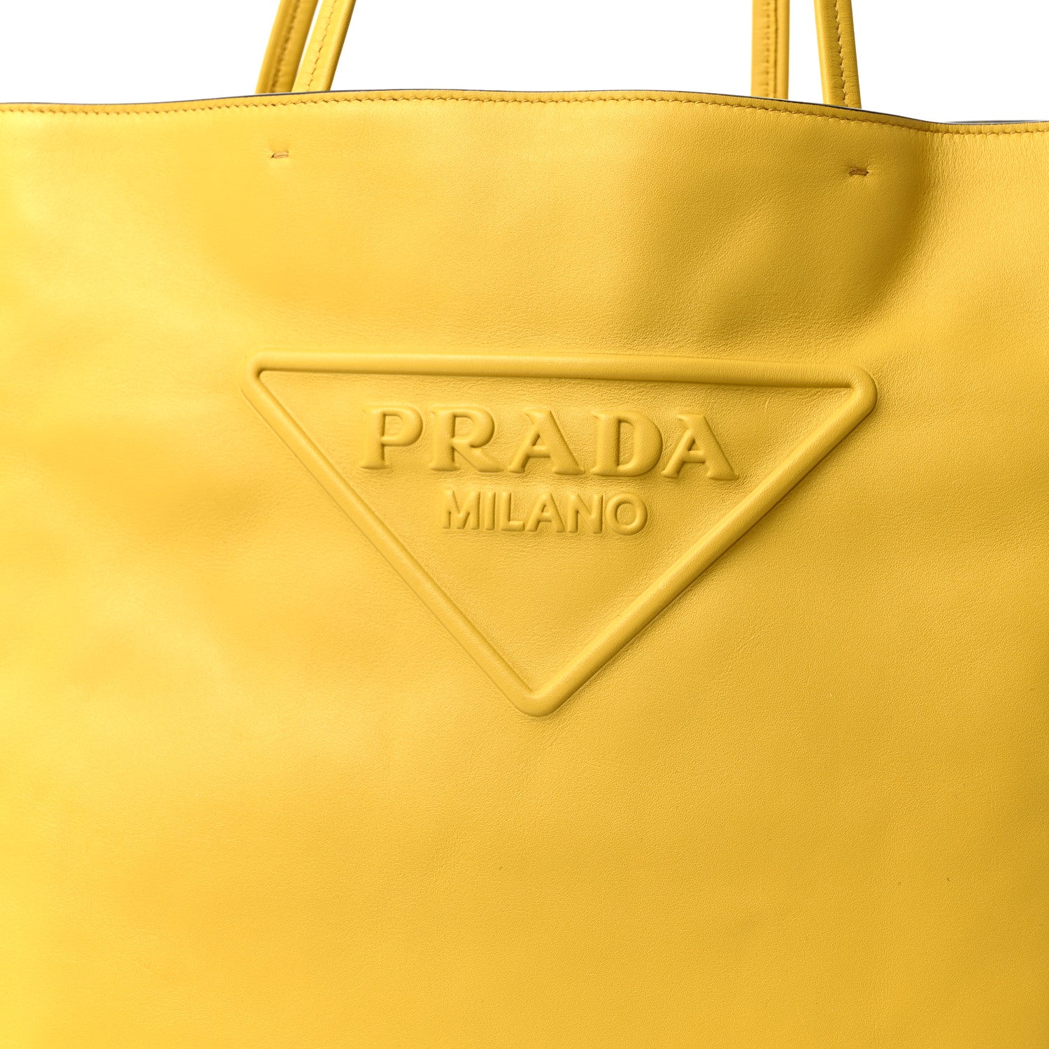 Prada Soft Calfskin Triangle Logo Embossed Tote Sole 8 of 10