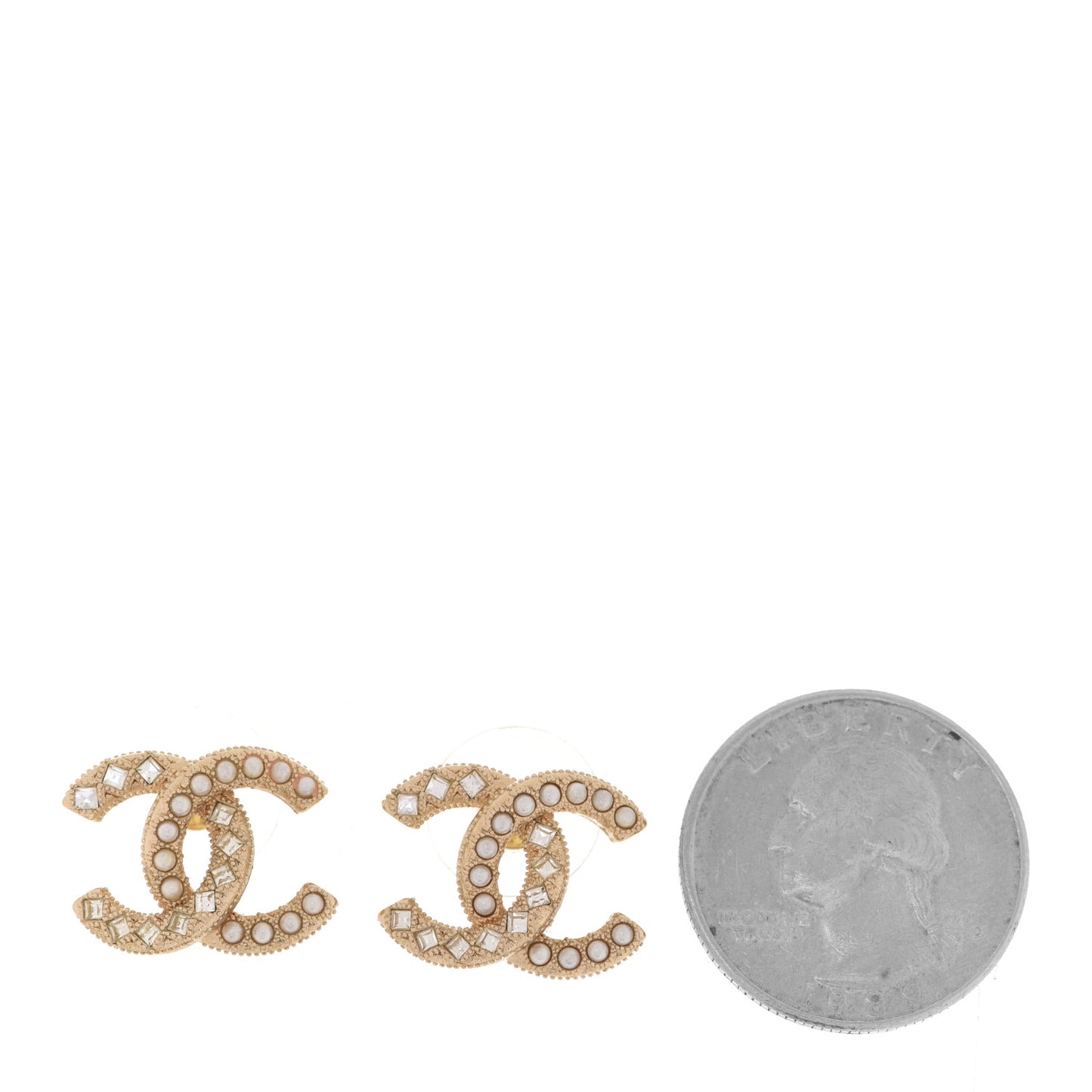 Pearl Crystal CC Earrings Gold