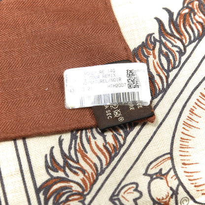 Hermes Cashmere Silk Bride De Cour Remix Scarf 140 Cacao Naturel Black 3 of 5